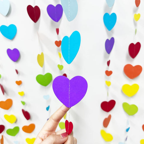 52Ft Valentines Day Party Decorations, Rainbow Love Heart Garland, Colorful Hanging Paper Heart Streamer Banner