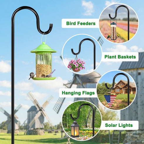 60" 7 Stands,2 Packs ANIDEER Shephards Hook for Outdoor, Heavy Duty Bird Feeder Pole with Base Prongs, Adjustable