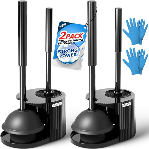 FORASTO 2Pack 2 in 1 Toilet Brush and Plunger Set, Extended Handle
