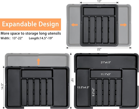 Silverware Organizer, Expandable Kitchen Utensil Drawer Tray with 9 Compartments, Large Cutlery Organizer for Forks,