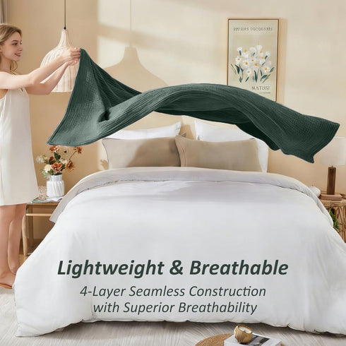 EMME 66"x90") Cotton Muslin Twin XL Blanket Breathable Gauze Soft Lightweight Blankets Adults Gifts for Women (Heather
