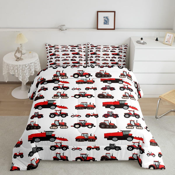 Erosebridal Red Tractor Comforter Set Twin Size Heavy Equipment Truck Down Comforter