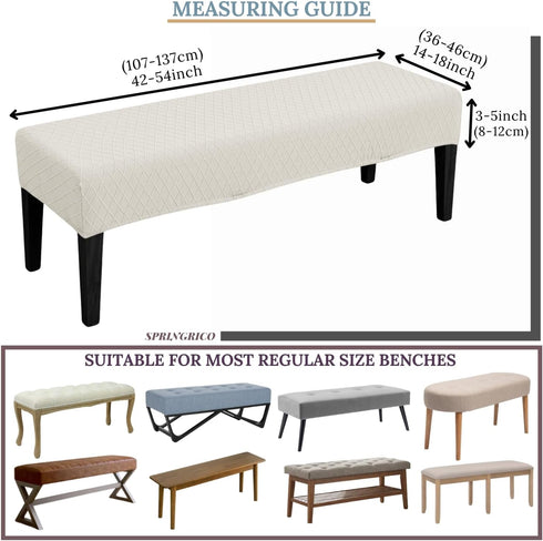 (S2-Ivory SPRINGRICO Stretch Dining Bench Cover, Removable Bench Slipcover Washable Bench Seat Protector Rectangle