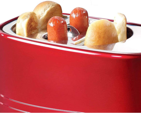 Nostalgia Adjustable Retro Pop Up Hot Dog Toaster - Fits 2 Regular or Extra Plump Hot Dogs and 2 Buns, Red