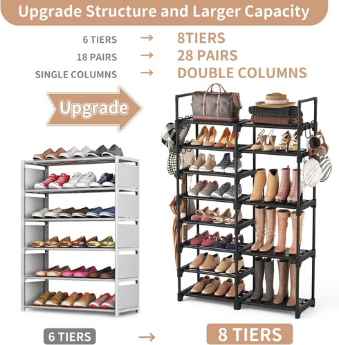 8-Tier Closet 26-32 15 ROJASOP Shoe Rack Organizer, Metal Shoe Rack for Entryway Garage, Pairs Tall Shoe Boot Storage