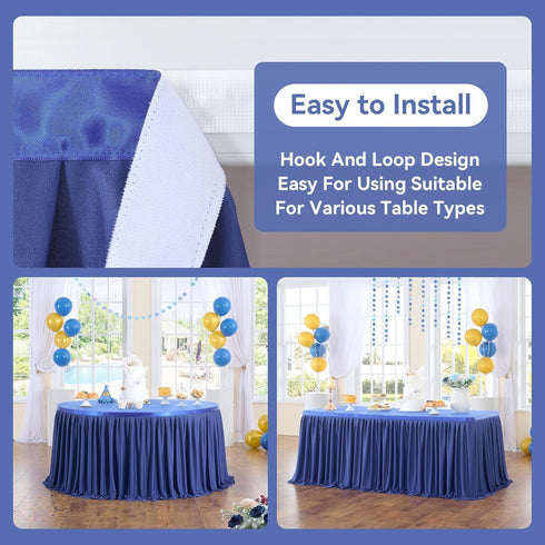 156inch 8ft(Cover 13ft Royal Blue Polyester Table Skirts for Rectangle Tables Front&Both Sides), Wrinkle Free Pleats