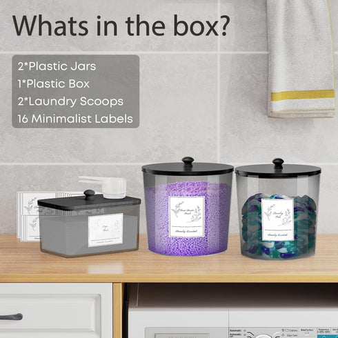 3 Pack COAZEX Laundry Powder Container & Dryer Sheet Holder, Plastic Laundry Room Organization and Storage Jars