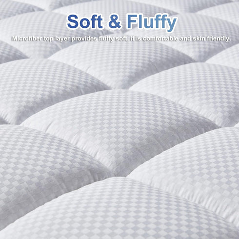 MATBEBY Quilted Fitted King Mattress Pad, Cooling Breathable Soft Pad, Stretches up to 21 Inch Deep, White