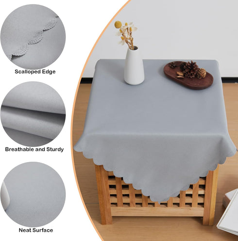 24 24 Inch Small Square Grey Tablecloth x Polyester Fabric Washable Table Cover Decorative Wrinkle Resistant Solid