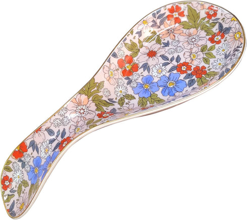 Ceramic Spoon Rest for Stove Top, Large Floral Spoon Holder for Kitchen Counter, Modern Farmhouse Decor
