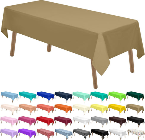 PARTY ULYJA Gold Plastic Tablecloths, 2 Pack Solid Disposable Table Covers 54 x 108 Inch for BBQ Picnic Birthday