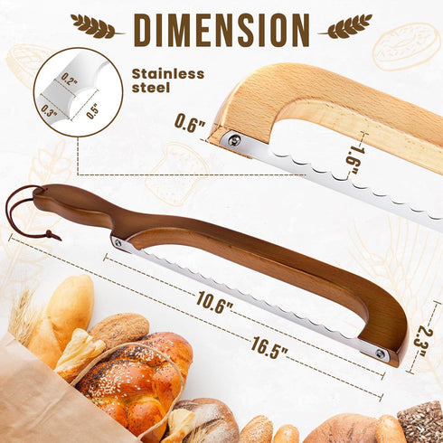 Woodever 2 Pack 16'' (2 Pack) Bread Knife, Bread Slicer for Homemade Bread, Wooden Sourdough Bread Knife with Bow