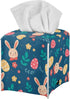 Biyejit Cute Easter Rabbit Eggs Tissue Box Cover, Square PU Leather Holder with Bottom Strap for Bathroom, Vanity, Desk