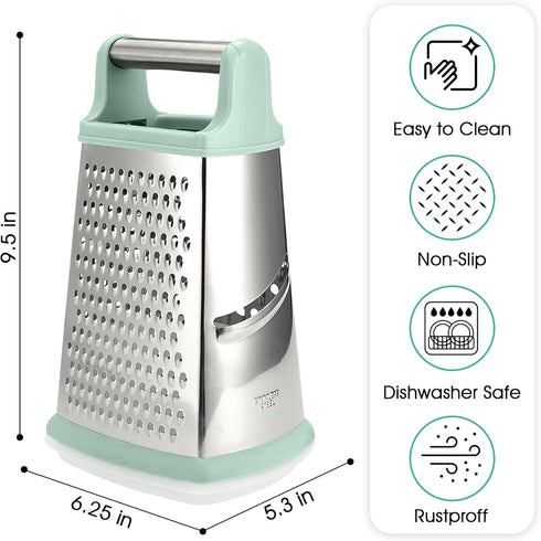 Stainless Steel Cheese Grater - Metal Box Grater for Kitchen with Comfortable Handle, Food Processor and Shredder