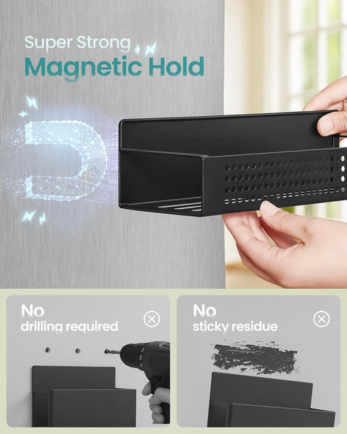 Set 4, 2 2 UKCS061B01 SONGMICS Strong Magnetic Spice Rack for Refrigerator, of Large and Small Kichen Magnetic Shelves