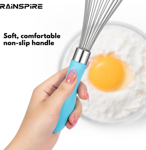 12-Inch Stainless Steel Wire Whisk, Balloon Whisks for Cooking with Soft Silicone Handle, Thick Durable Whisker for