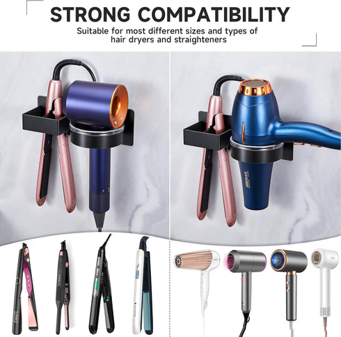 Wall Mounted Hair Dryer Holder, Adhesive Hair Straightener Organizer, Stainless Steel Storage for Curling Iron in