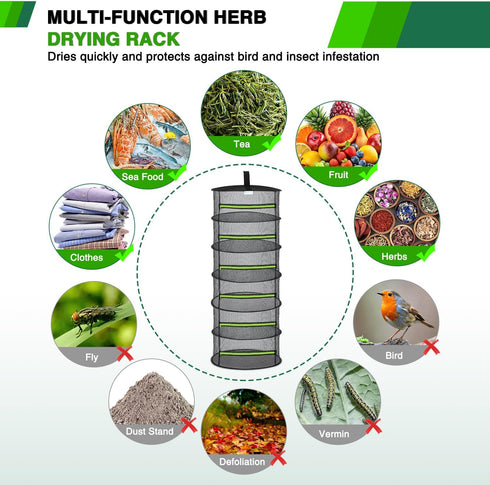 6 24" Closet 2 Yesker Layer Herb Drying Rack Hanging Mesh Net Foldable Plant Drying Racks w Green Zipper Pruning Shears