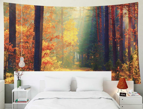 EMMTEEY Large Forest Tapestry Wall Hanging, Sunlight in Fall Forest Path, 92.5X70.9 Wall Art for Bedroom Men