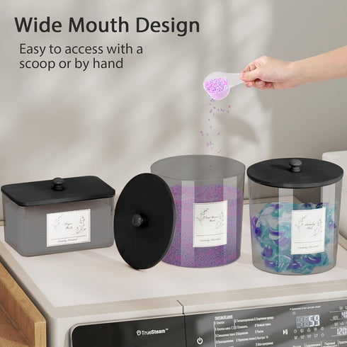 3 Pack COAZEX Laundry Powder Container & Dryer Sheet Holder, Plastic Laundry Room Organization and Storage Jars