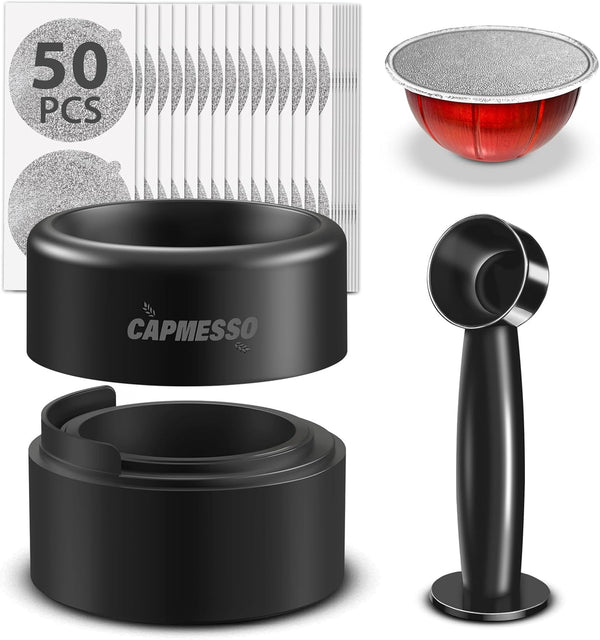 CAPMESSO Reusable Vertuoline Pod Refill Kit, 2024 Newest Design with 50pcs Aluminum Lids for Vertuoline Pod