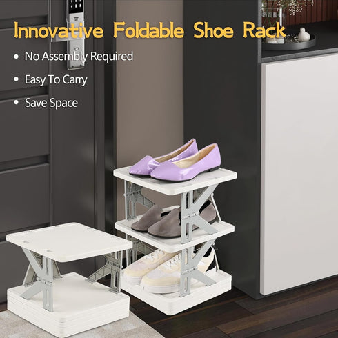 Eagrye 5 Closet, Tier Vertical Narrow Shoe Storage Organizer for Saving Space, Gray Plastic Small Collapsible Shoe Rack