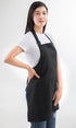 Black Professional Resist Water Adjustable Extra Long Bib Apron - 3 Pockets for Home Kitchen, Garden, Restaurant