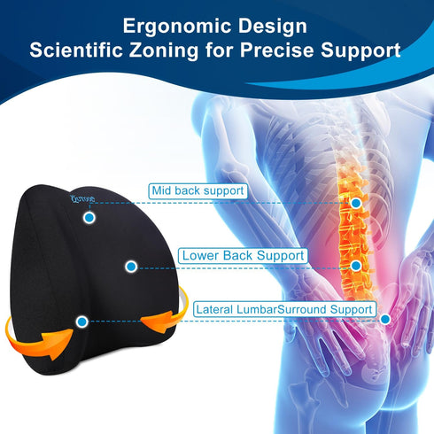 QUTOOL Lumbar Support Pillow for Office Chair, Memory Foam Low Back Support for Car, Ergonomic Back Cushion
