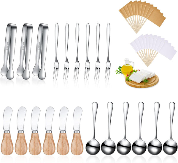 Charcuterie Accessories Cheese Butter Spreader Knives Set, Stainless Steel with Wooden Handles, 21 Pieces