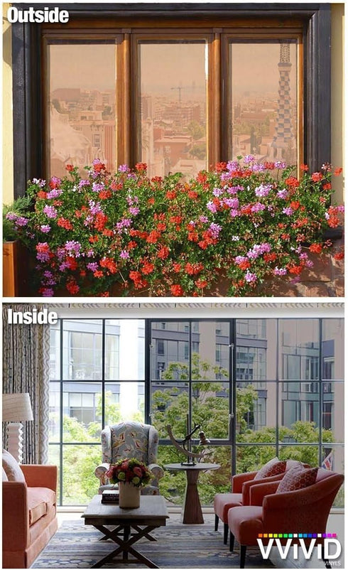One-Way Bronze Mirror Finish Vinyl Window Wrap - Self-Adhesive Film Roll (12 Inch x 60 Inch)