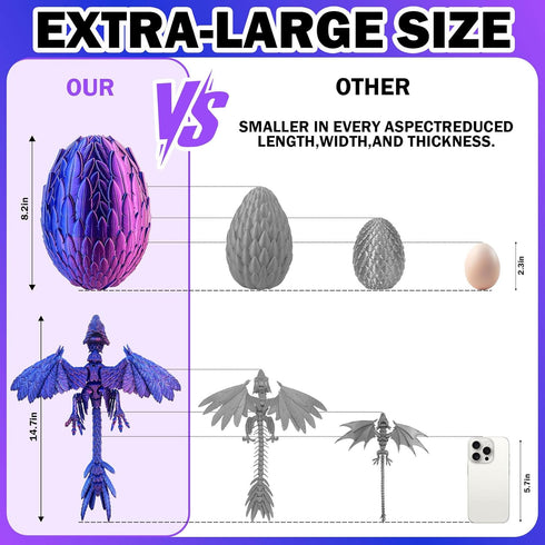 3D Extra Large Dynamic Printed Dragon Egg with Dragon InsideOpen and Close Mouth with Wings Movable and Eyes, Feathered