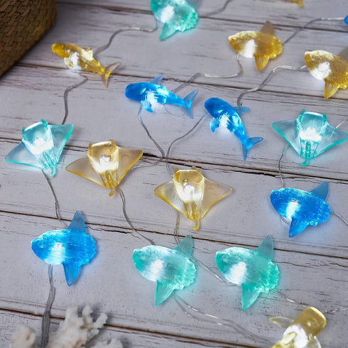 30 10 Nautical theme Sea Life Decorative Fairy String Lights, Whale Shark, Sunfish, Manta Ray Cute Novelty Marine