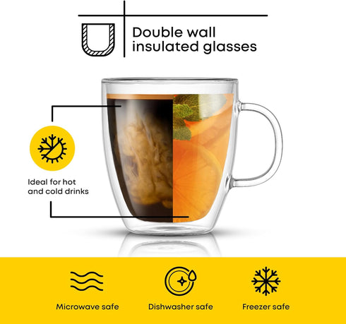 JoyJolt (Set 2) 13.5-Ounces Savor Double Wall Insulated Glasses - Coffee Mugs