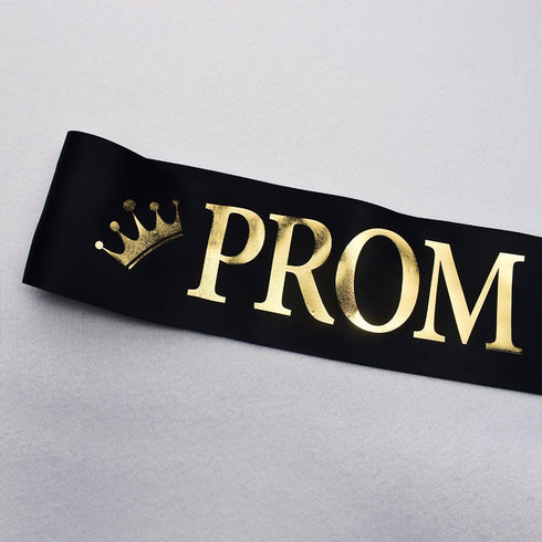 "Prom King" and "Prom Queen" Sashes - Graduation Party Accessories, Black with Gold Print