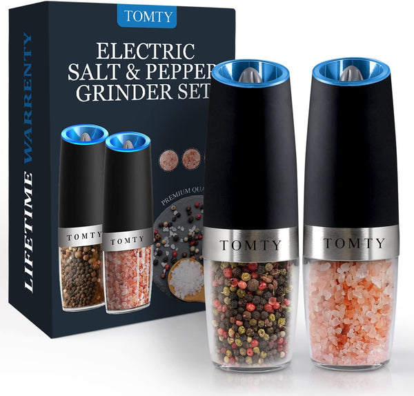 Gravity Electric Salt and Pepper Grinder Set, Battery Operated Shakers, Ideal Gifts for Cooking and Grilling