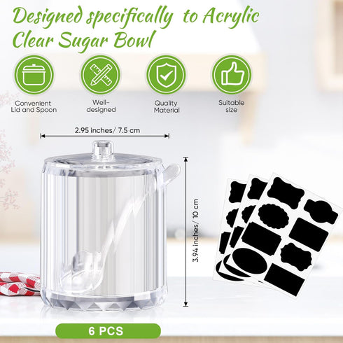 6 (8 oz,Clear) Tioncy Pcs Ice Cream Bar Supplies Sugar Bowls with Lid and Spoon Acrylic Candy Dispenser Party Bar Hot