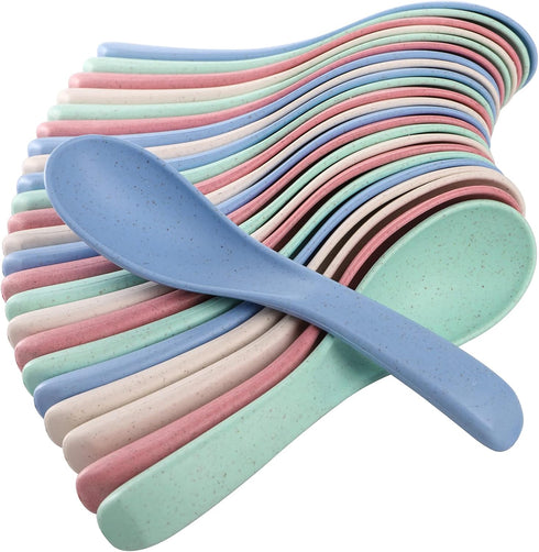 WUWEOT 24 Pack Wheat Straw Soup Spoons, 6 Inches Colourful Unbreakable Meal Spoon for Kids and Adults