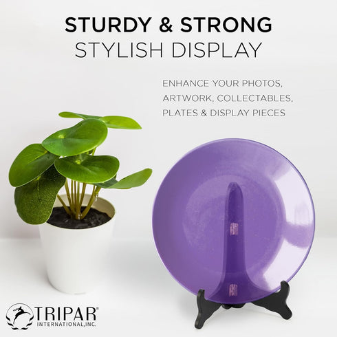 Tripar Wooden Display Stand, Handcrafted Design with Gold Latches, Black Finish (8-Inch Depth) - Perfect for Plates,