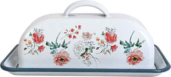 Enameled Farmhouse Vintage Butter Dish with Lid, 7.5 Inch Durable Kitchen Food