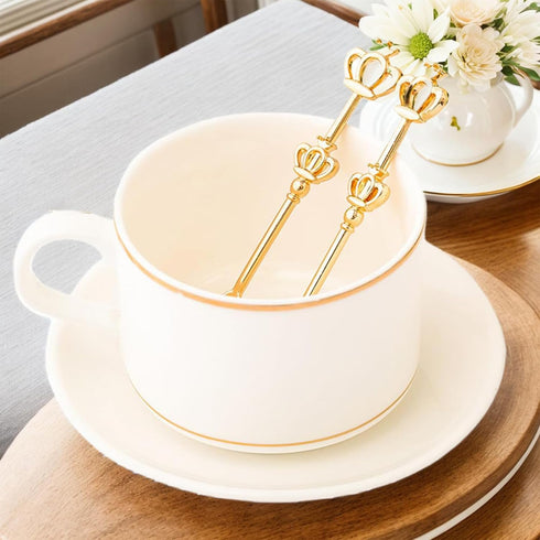 8 Pieces Golden Teaspoon Mini Gold Spoon with Crown, Stainless Steel Coffee Cake Spoon for Afternoon Tea