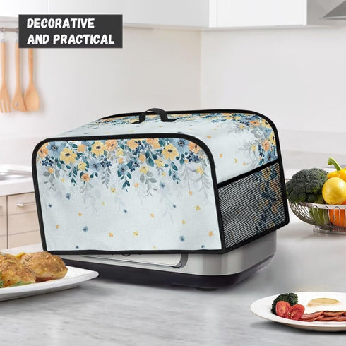 Blue Yellow Flowers Slow Cooker Dust Cover - Trendy Air Fryer Cover for Most Kitchen Appliances, Washable