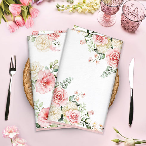 15.7 23.6 Inch, Pink Flower Microfiber Kitchen Towels, Soft Absorbent Watercolor Floral Hand Towel Thick Dish Cloth