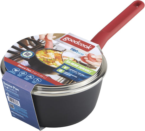 GoodCook ProEase Nonstick Sauce Pan with Lid, 2 Quart, Black