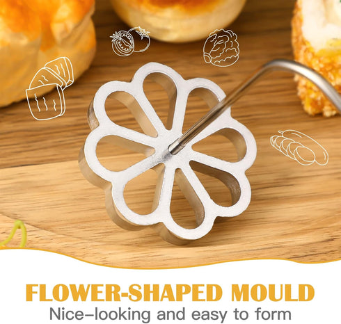 Flower Rosette Iron Waffle Molds: Creative Cookie Pastry Printing Gadget with Handle for Dessert Biscuit Waffle Baking