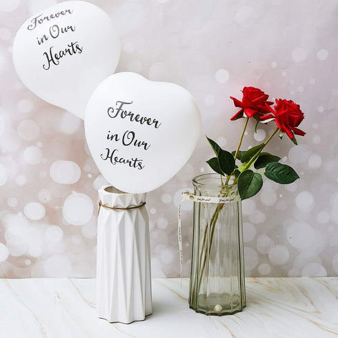 60 Pieces Memorial Balloons, Funeral Hearts Shape Latex Balloons with 2 Rolls White Ribbons