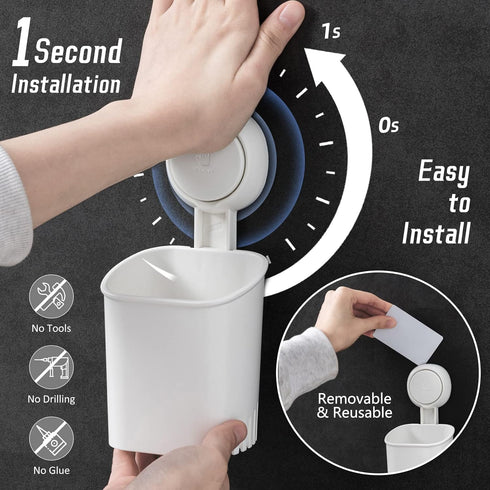 2 Pack LEVERLOC Powerful Suction Toothbrush Holder, Removable Drill-Free Wall Shower Holder for Toothbrush, Toothpaste