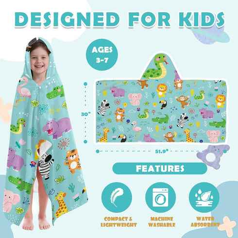 50" 30", Hooded Kids Bath Towels - Cute Hooded Towels for Kids, Animals Bath Towel with Hood for Girls, Soft