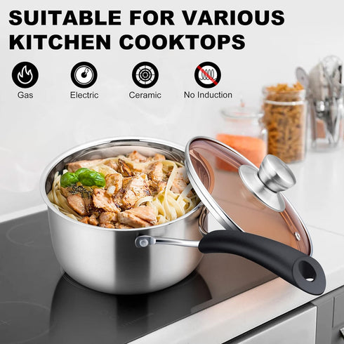 LIANYU 1QT Stainless Steel Saucepan with Lid, Small Pot for Milk, Soup, Home Kitchen, Dishwasher Safe