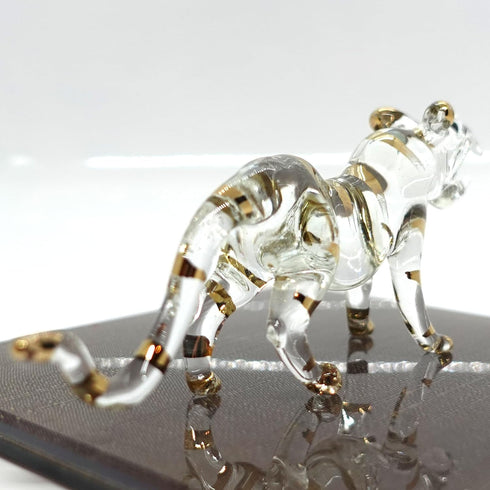 Tiger Miniature Figurines - Hand Blown Glass Art Animals Collectible Gift for Home Décor (Clear Gold)