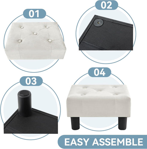 Poofzy Small Foot Stool Ottoman, Velvet Ottoman Foot Rest with Legs, Rectangle Foot Rest for Couch, Footstools